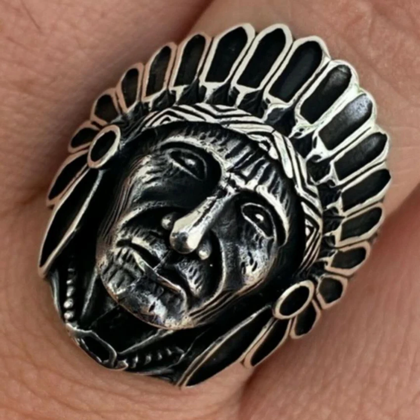 

Fashion Vintage Punk Men's Signet Rings Ancient Indian Mask Male ring Party Biker Jewelry