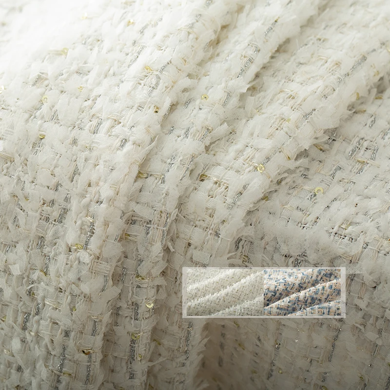 Ткань Франция белая твидовая ткань с блестками осенняя куртка платье костюмы