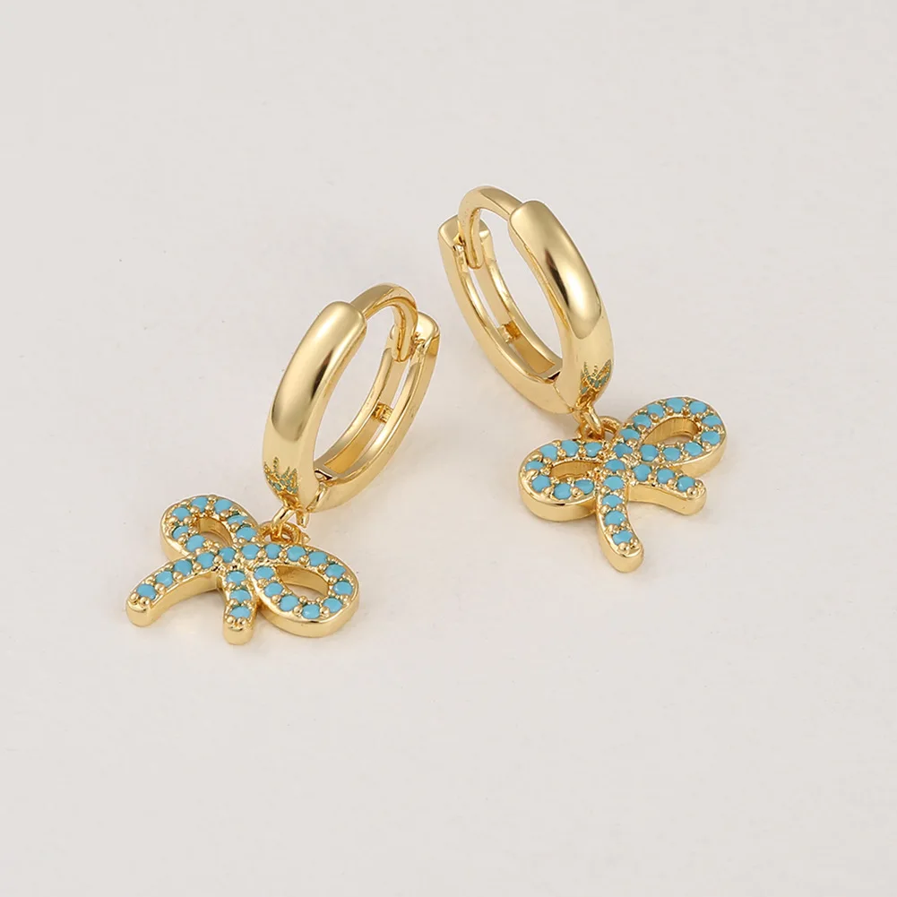 

New Fashion Popular Blue Bow Earrings Copper Zircon Jewelry Beautiful Temperament Earrings