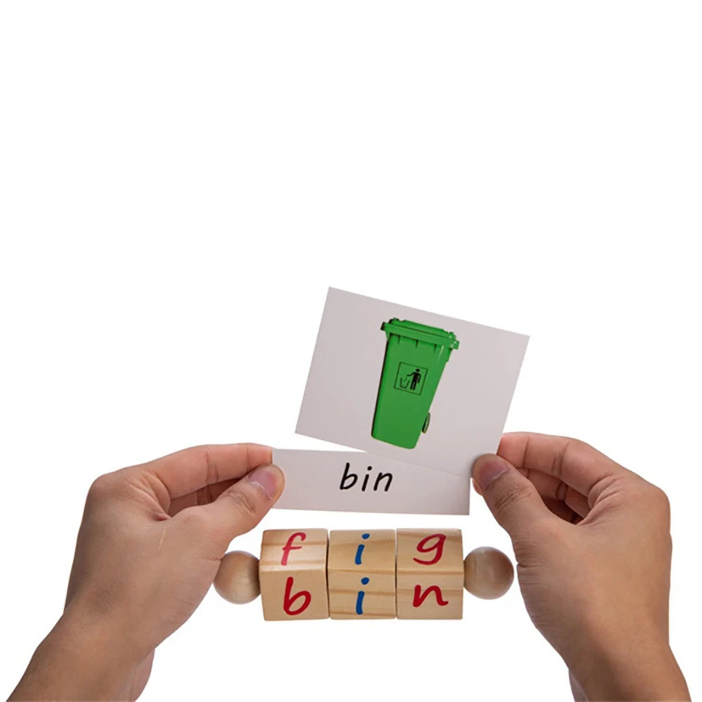 

Wooden Toys Monterssori Words Spelling Block Toy Alphabet Cube Block English Spell Learing Cards With Rotating Building Blocks