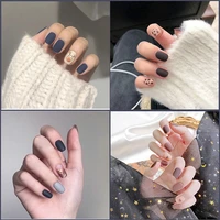 24pcs gel nail matt short style manicure set uv seal false nails lovely design multi color articale women finger top coat tool