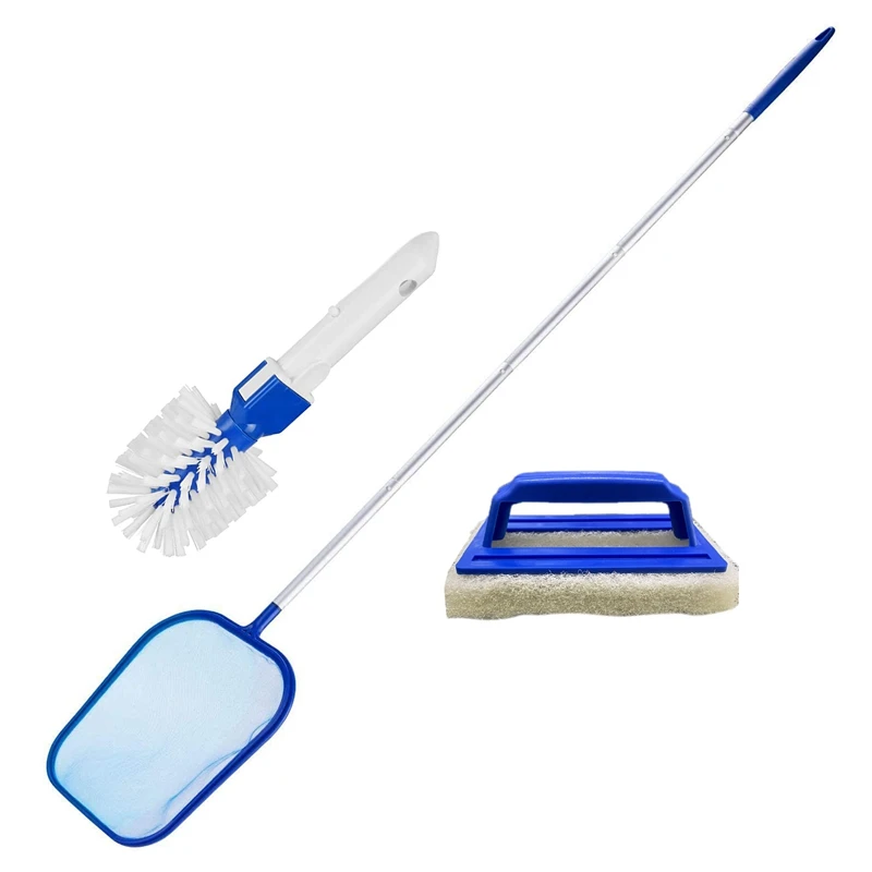 

Leaf Skimmer with Telescopic Handle Fine Mesh Net Swimming Pool Net with Sponge Brush, Scrubber for Spas Hot Tub Pools