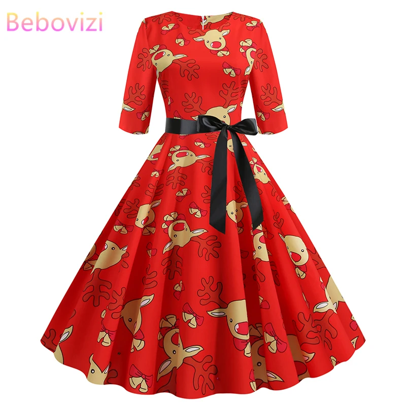 Bebovizi модные зимние платья для женщин 2019 и изображением новогодней елки черные