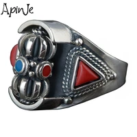 apinje 925 sterling silver rotatable vajra stone ring for men and women jewelry gift