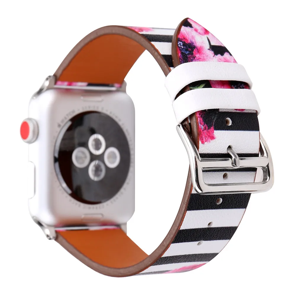 С цветочным принтом Кожаные Ремешки для наручных часов Apple Watch, версии 5/4/3/2/1 браслет полосы 44 мм 40 мм, 42 мм, 38 мм, версия для наручных часов iWatch, 4 аксессуары