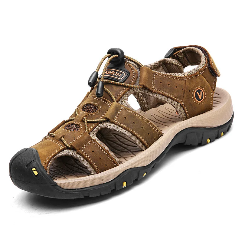 

Men's First Layer Cowhide Sandals Men's 2021 Summer New Leather Toe Cap Beach Shoes Non-slip Outdoor Sports Leisure Deodorant