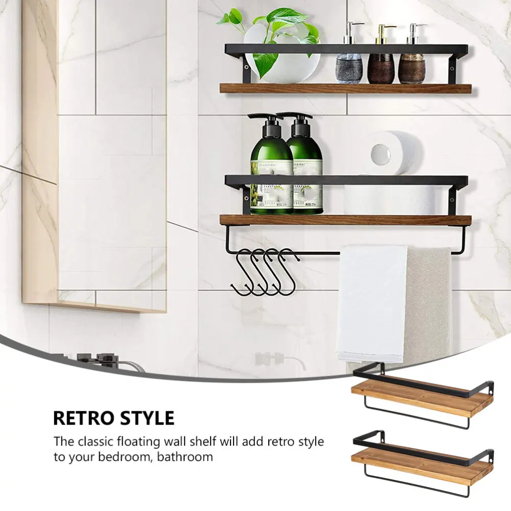 

1 Set of Wall-mounted Storage Racks Wooden Storage Stands Towel Racks with Hooks