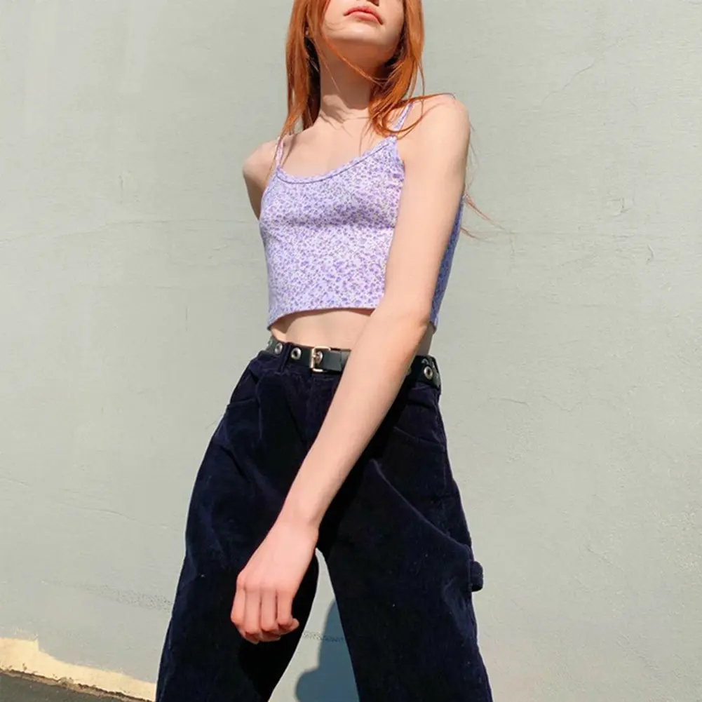 Летняя Милая майка на бретельках с цветочным рисунком укороченные топы модный