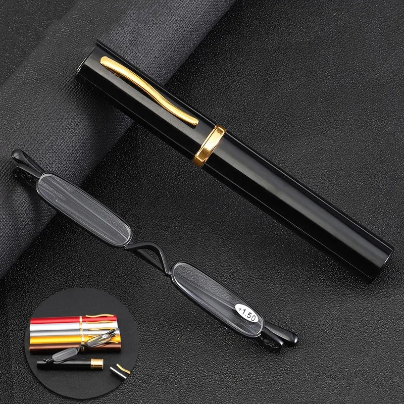 

iboode Classic Women Metal Reading Glasses Men With Pen Tube Case Portable Small Reading Presbyopia Eyeglasses +1.0 To +4.0 New
