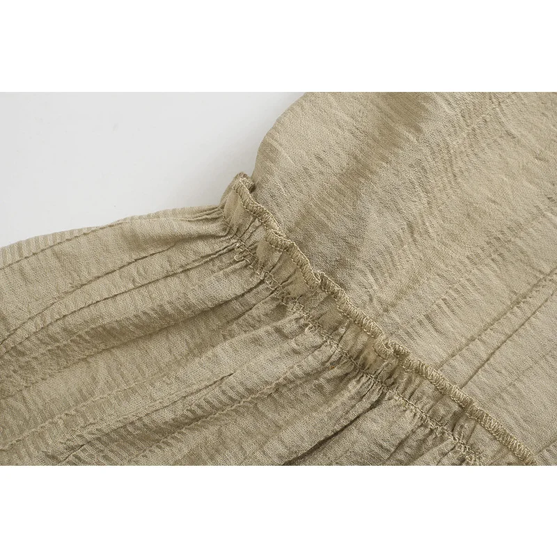 

LINLING Za 2021 Summer Ruffle Wrinkled Long Sleeve Mini Skirt Vintage Fashion Buttons Solid Color Flounce Hem Loose Dress