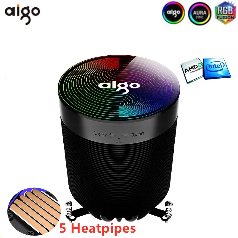 Aigo shadow CPU Cooler 4pin pwm aura sync 5 чистые медные тепловые трубы система охлаждения с