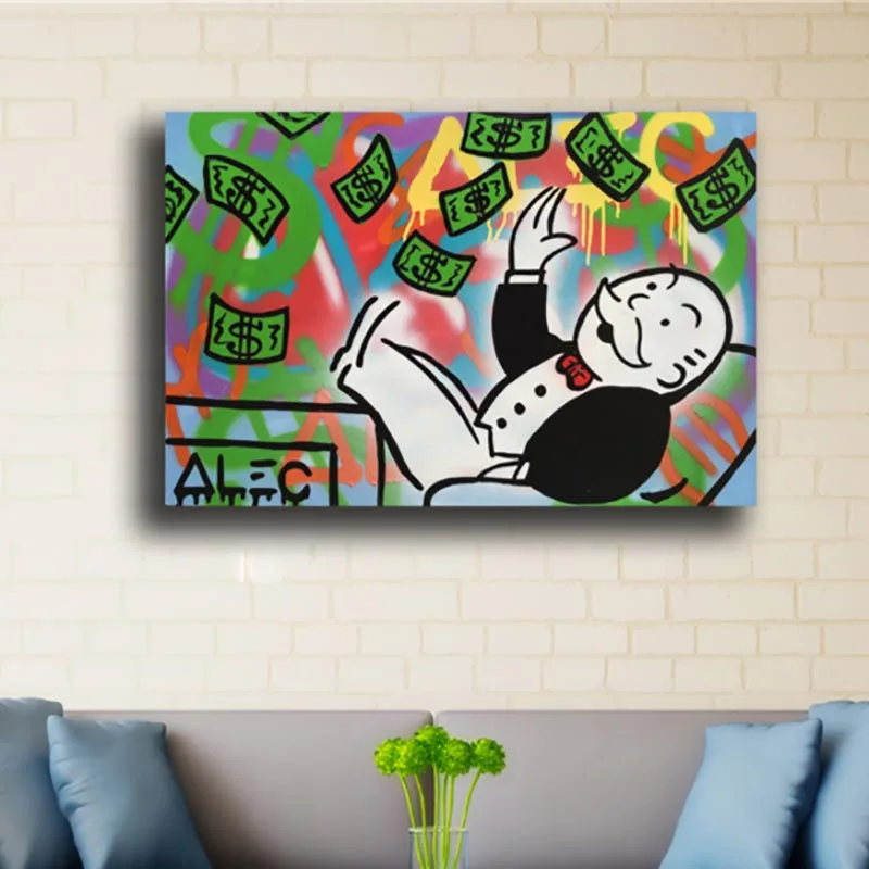 

Home Decorative Graffiti Canvas Alec Monopoly HD Prints Cash Painting Modular Dollar Pictures Wall Art Poster Office