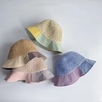 cute summer baby girl bucket hat fabric color matching childrens straw hat girl sun hat child baby toddler panama beach hat