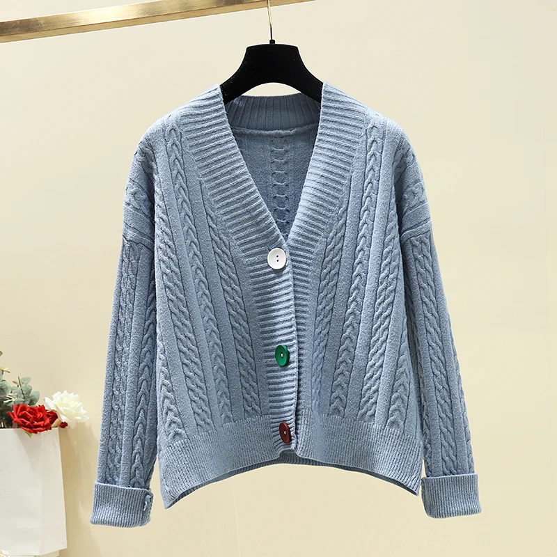 Женский трикотажный свитер на пуговицах с V-образным вырезом |