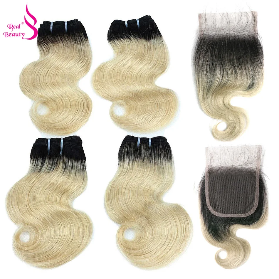 Настоящая красота волна тела 4 пучка с закрытием бразильские Remy человеческие
