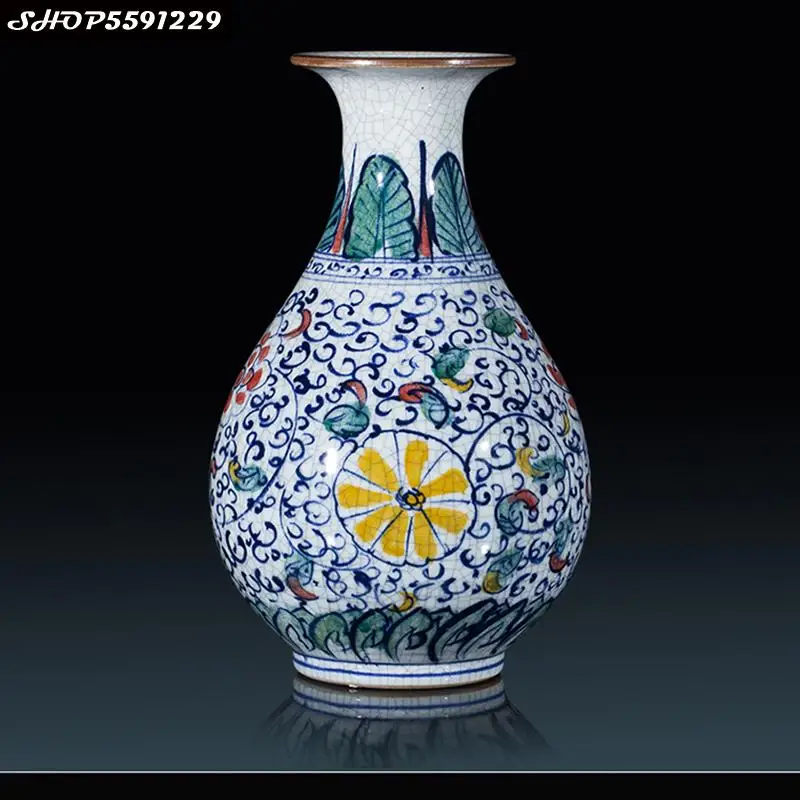 

Tao Imitation Blue and White Porcelain Pomegranate Vase Desktop Flower Arrangement Living Room Retro Flower Vase Decoration Gift
