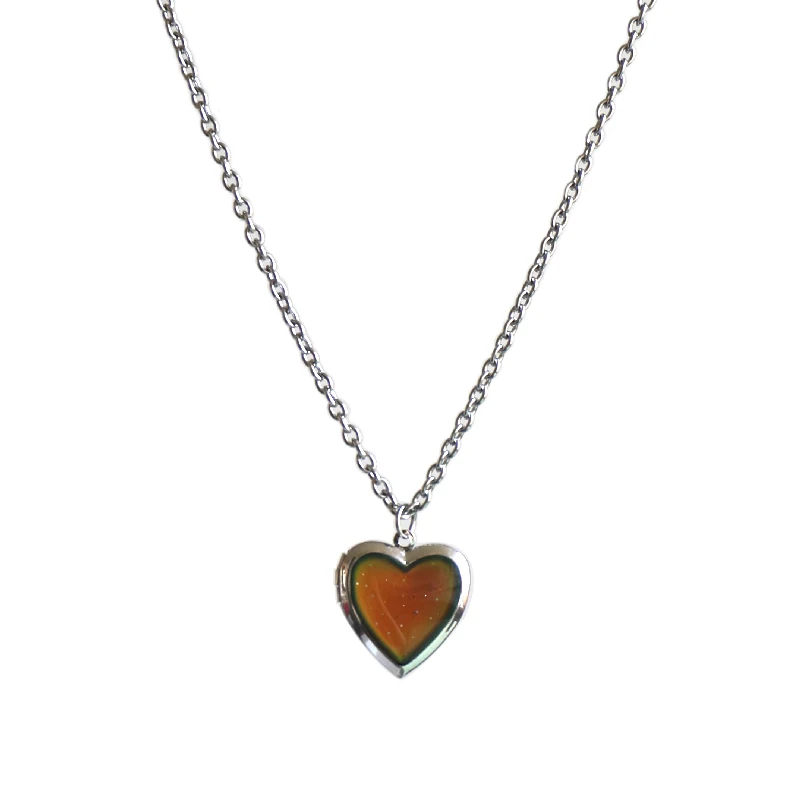 

Romantic Heart Locket Pendant Mood Necklace Temperature Change Color Emotion Feeling Women Men Lovers Photo Frame Box Choker