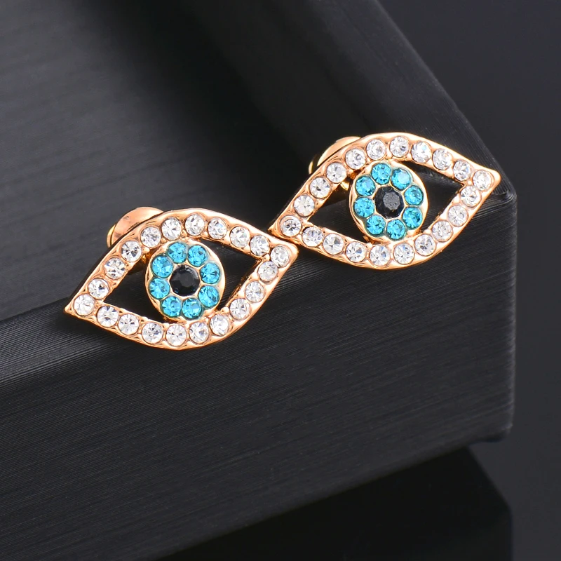 

SINLEERY Turkey Gold Silver Color Blue Evil Eye Crystal Stud Earring For Women Fashion Luck Jewelry Gift for girlfriend SSP