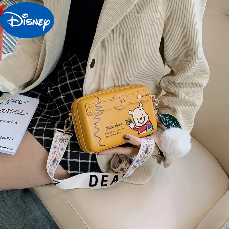 

Disney cartoon small bag new fashion print bear cute girl versatile one-shoulder messenger small square bag mobile phone bag