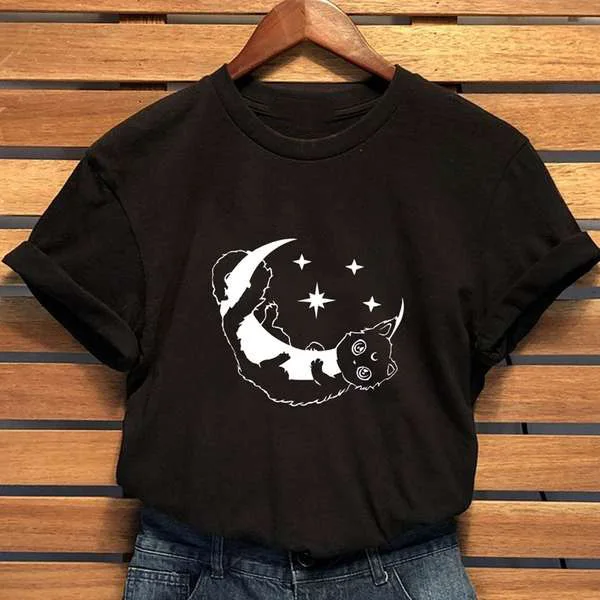 

VIP HJN Gothic Cat Moon Punk Cool T-shirt Women Fashion Cotton Casual Graphic Funny Quote Hipster Aesthetic Unisex Tee Top