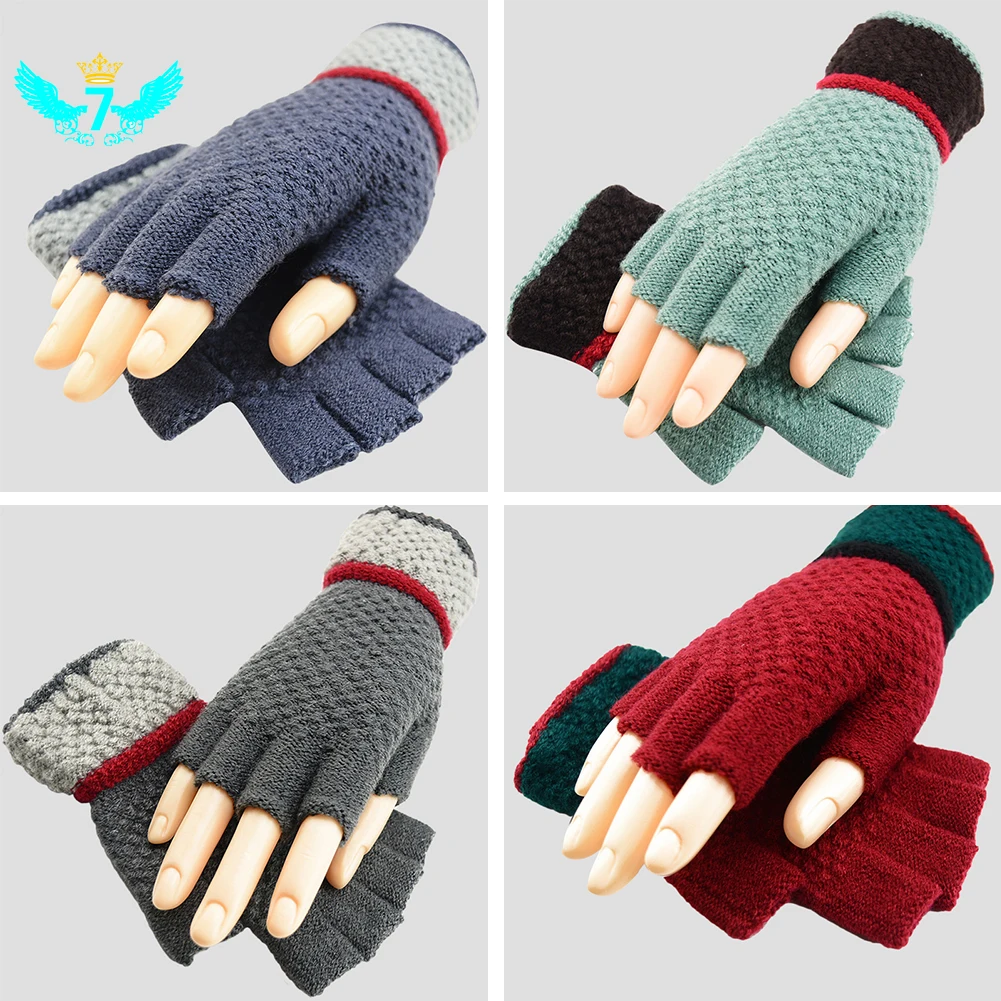 

Зимние теплые плотные перчатки унисекс, шерстяные вязаные рукавицы без пальцев, унисекс перчатки без пальцев, Новинка