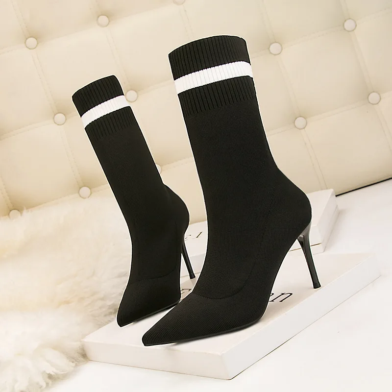 

tube women's boots, pointed heel New high-heeled and short boots, thin boots, elastic stockings and ankle