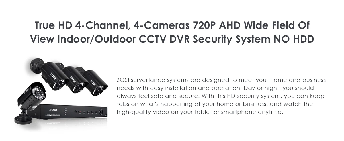 ZOSI 4CH HD AHD DVR 4 шт. 720P 1280TVL AHD Наружные камеры безопасности домашняя система безопасности комплекты видеонаблюдения