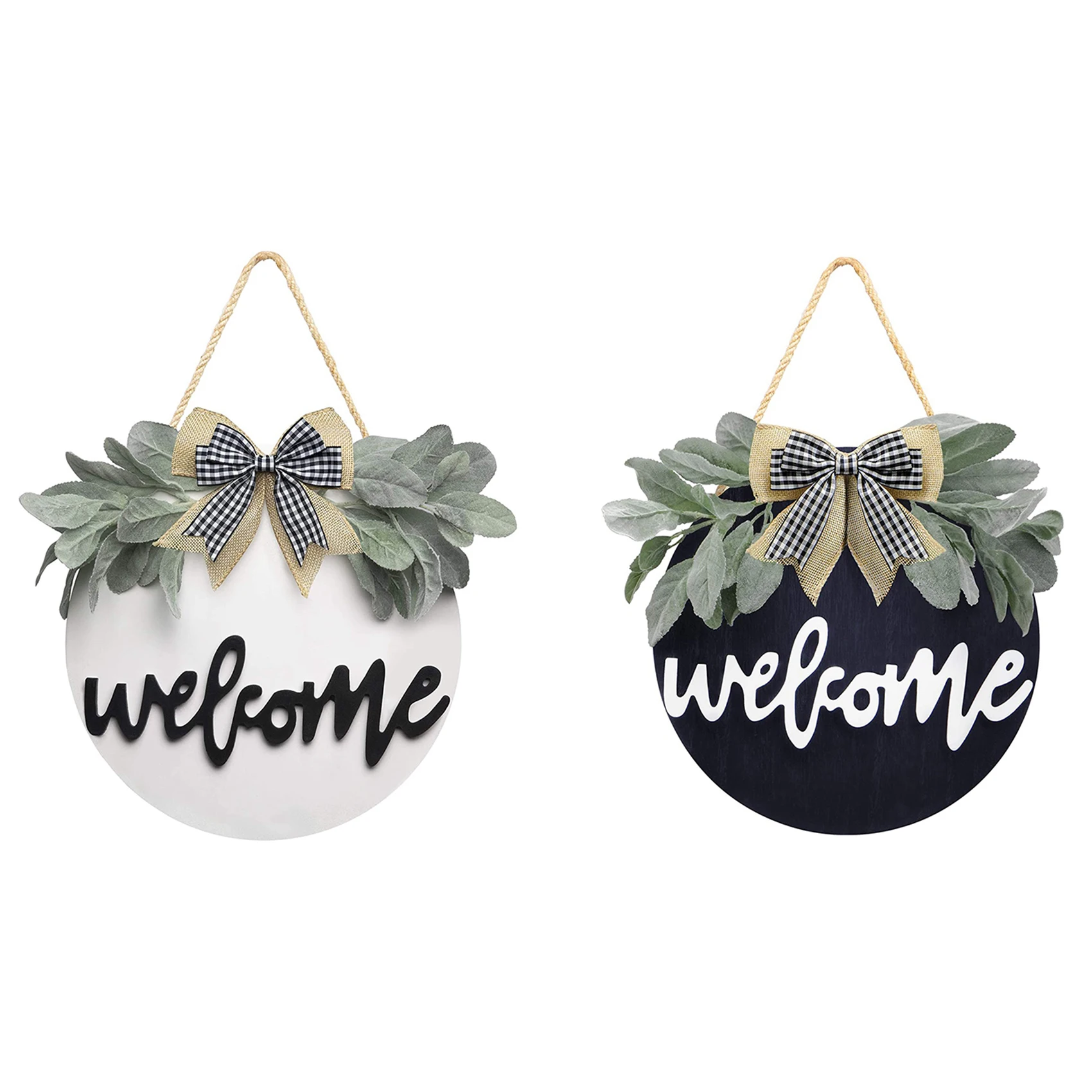 

Welcome Wreath Sign for Farmhouse Front Porch Decor, Rustic Door Hangers Front Door with Premium Greenery