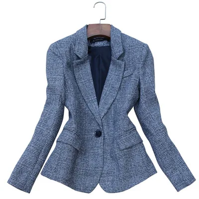 

Blazer Women Autumn and winter New ladies woolen suit jacket Slim casual retro plaid British suit jacket women Blazer Women