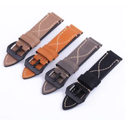 Watchband 20mm Genuine Cow Leather Watch Straps 22mm Black Brown Gray Wear-resistant Swearproof Belt 24mm 26mm Watch Accessories