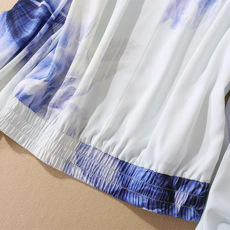 

AELESEEN Designer Autumn Runway Fashion Sets Women's Long sleeve Waist Elastic BlousesPrinted Pants Vintage 2 Two Piece Suits