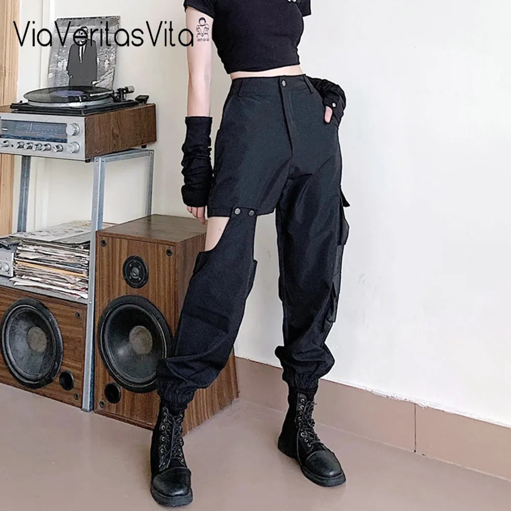 

Hollow Out Womens Harem Pants Hippop Punk Sweatpant High Waist Cotton Loose Streetwear Pant Baggy Trouser Joggers Pants Fall Za