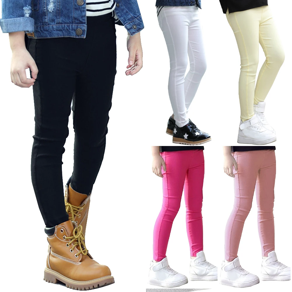 

Kids Girls Candy Color Cotton Pencil Pant Elastic Long Casual Trousers with Pocket 3-14 Years