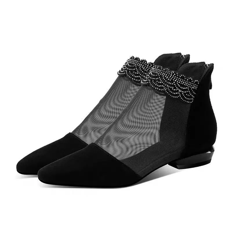 

Women's Sandals Summer 2021 New Rhinestone Net Boots Hollow-out Fla Heel Flat Chunky Hee Frosted Closed Toe Sandal Boot Women