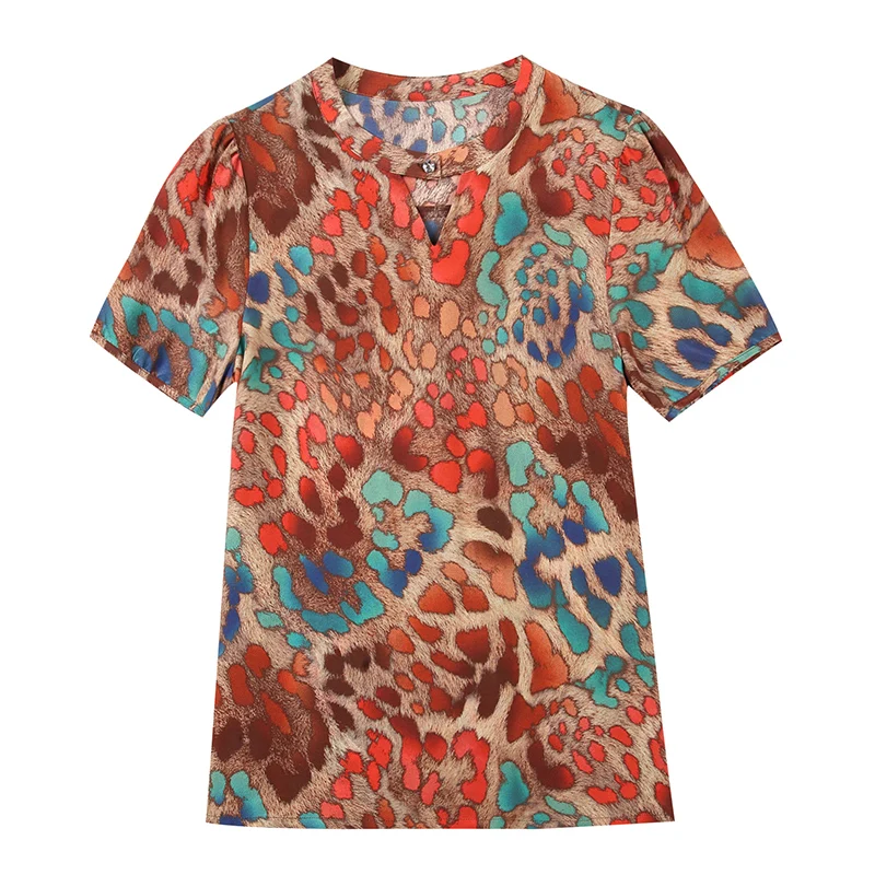 

Fashion Chiffon Blouse Women Shirts Summer Short Sleeve Korean Leopard Print Women Blouses Plus Size Women Tops Camisas Mujer