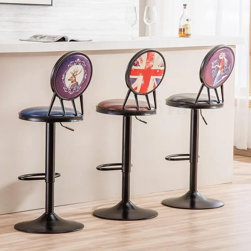 Железный барный стул вращающийся подъемный кофейный высокий в стиле ретро