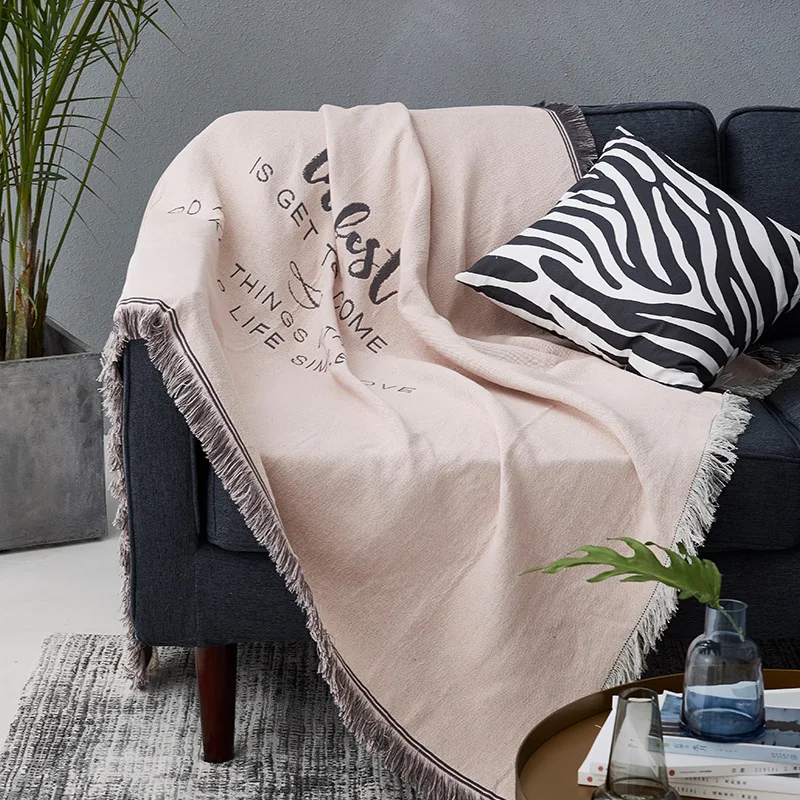 

Solid Color Letter Sofa Blanket Cover Cotton Travel Blanket Airplane Knitted Blankets With Tassel Throw Blanket For Sofa