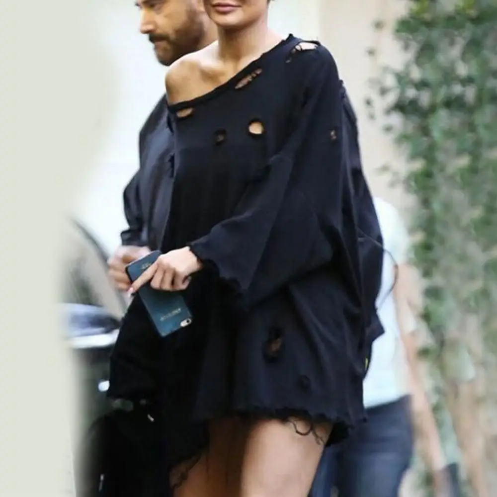 Модный женский длинный свитер Топ однотонный Длинный Рукав Круглый Вырез