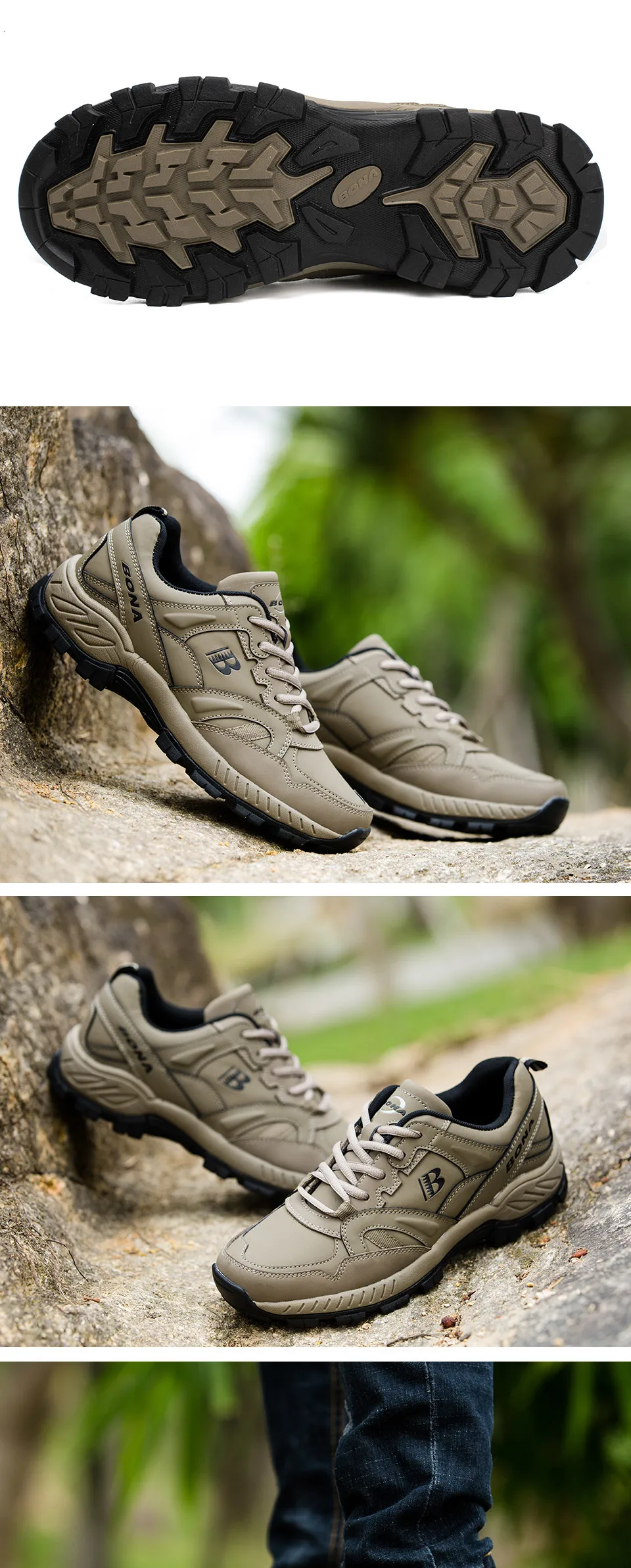 BONA Man Hiking Shoes Men Suede Breathable Lace Up Men Athletic Shoes Outdoor Jogging Sneakers Comfortable Soft Outdoor Sneakers