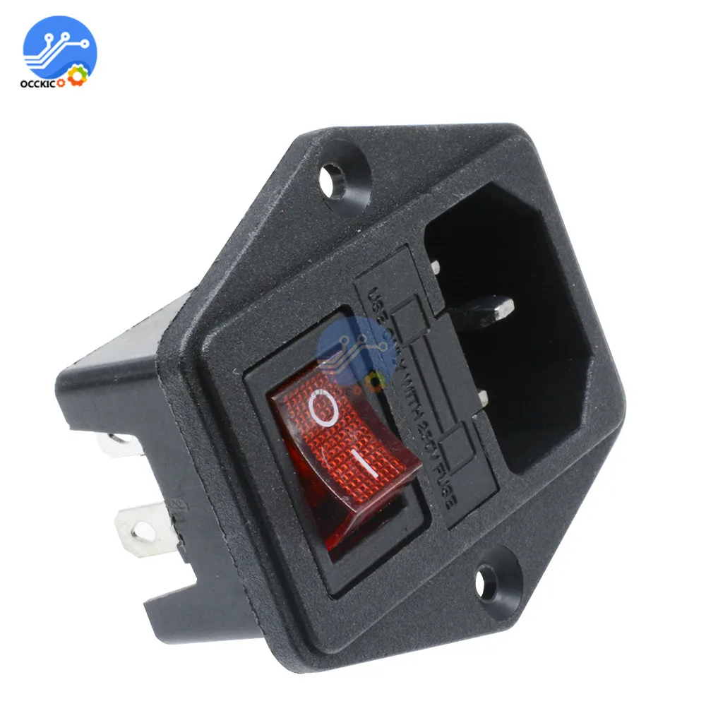 1 шт. черный, красный 3 Pin Мощность розетка переключатель 10A 250V вход электрические Мощность розетки с 5 мм* 20 мм предохранитель держатель коромысла переключения