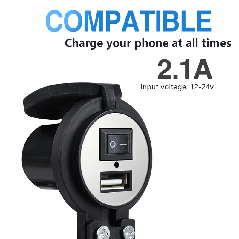 

Motorcycle DC 12V With Switch Socket Plug Waterproof Adapter Motorbike Phone Charger USB Switch 2.1A Fast Charge Cars Charger