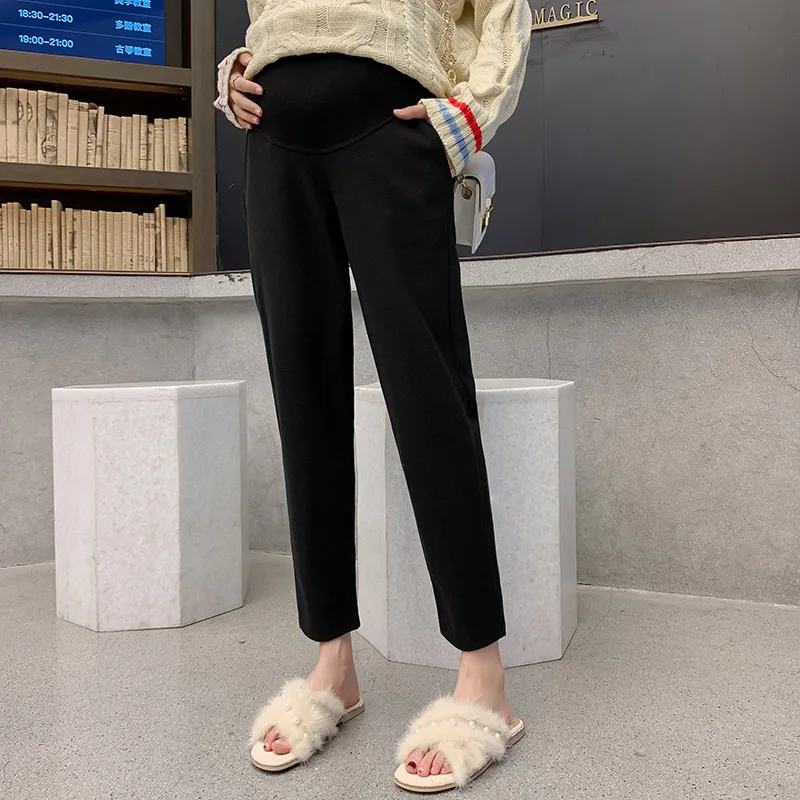 Эластичные брюки полной длины для беременных с защитой живота осенне-зимняя