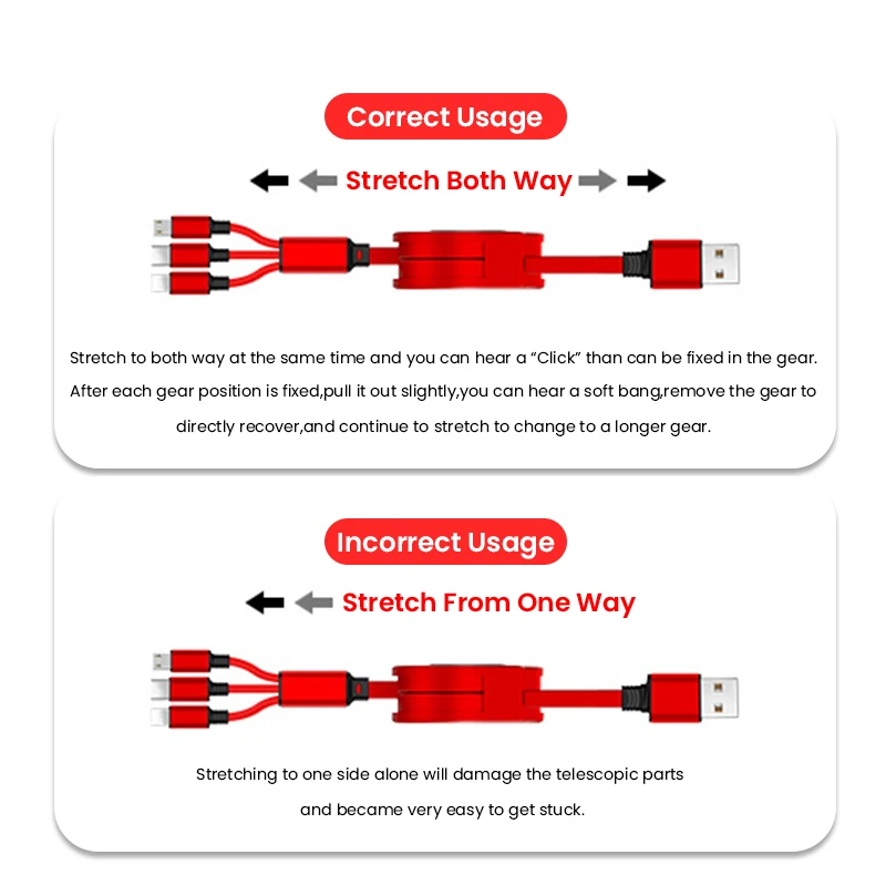 120cm 3 In 1 USB Charge Cable for iPhone 13 12 Micro USB Type C Cable Retractable Portable Charging Cable For iPhone X 8 Samsung