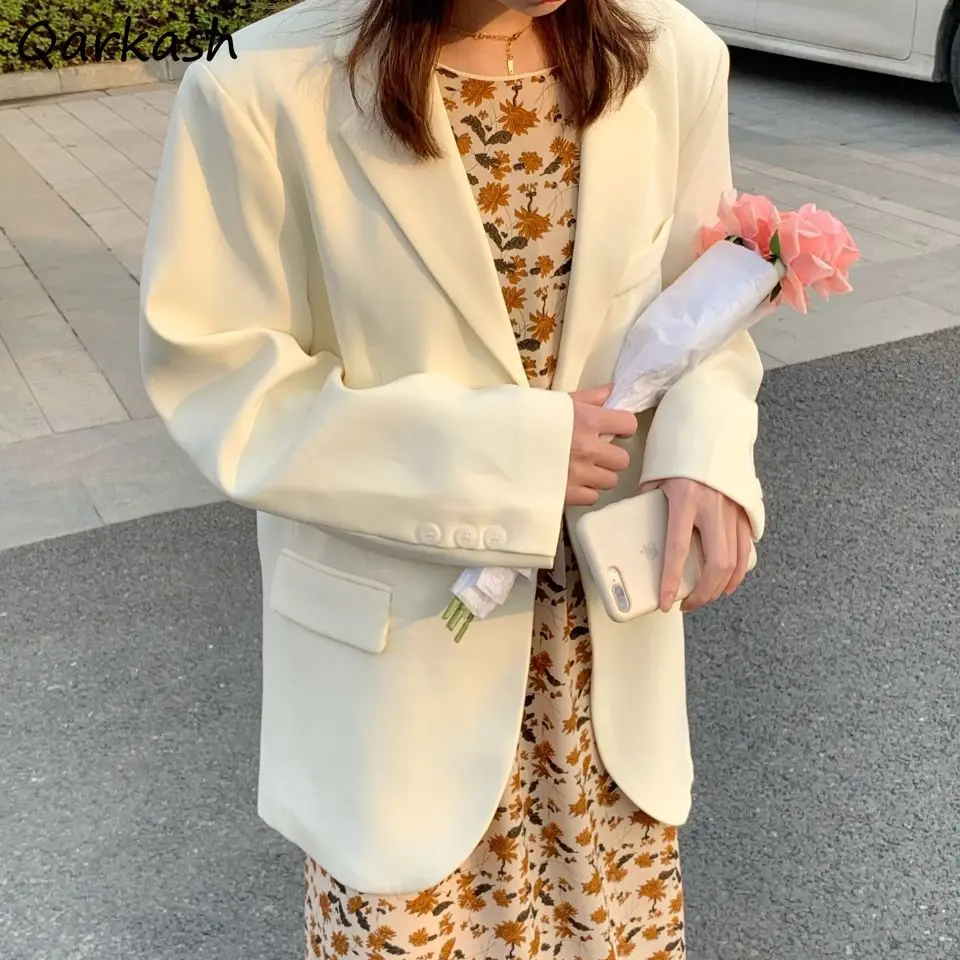 Блейзер Женский однотонный нежный однобортный повседневный Универсальный