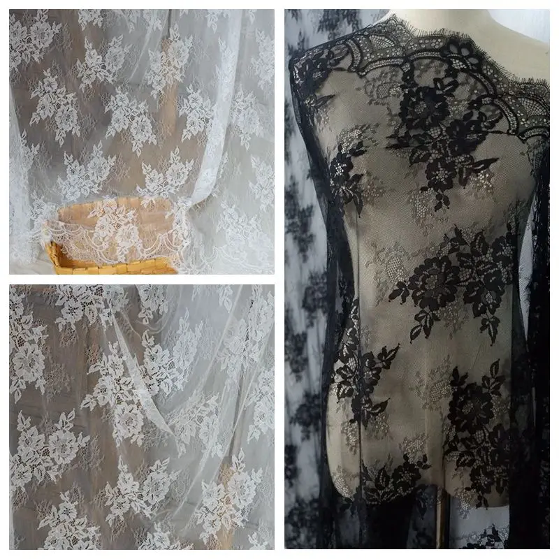

Embossed Flower Leaves French Eyelash Lace Fabric 1.5meter x 3meters Fabrics For Sewing V2205