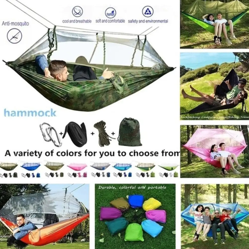 

Hammock with Mosquito Net 1-2 Person Portable High Strength Parachute Fabric for Outdoor Camping Beach Tent Hanging Bed Safety