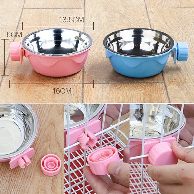 

Pet Hanging Bowl Dog Cats Feeders Stainless Steel Removable Food Water Feeder Coop Cup For Puppy Small Animals Pet Accessories