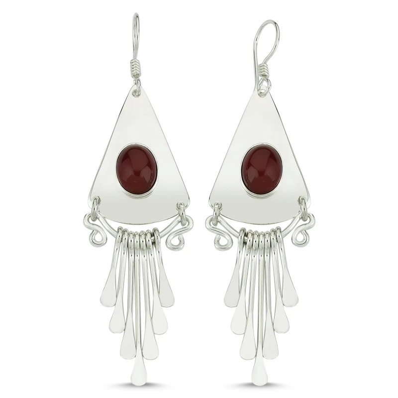 Silverlina Silver Red Agate Gemstone Dangle Hand Handwork Earrings