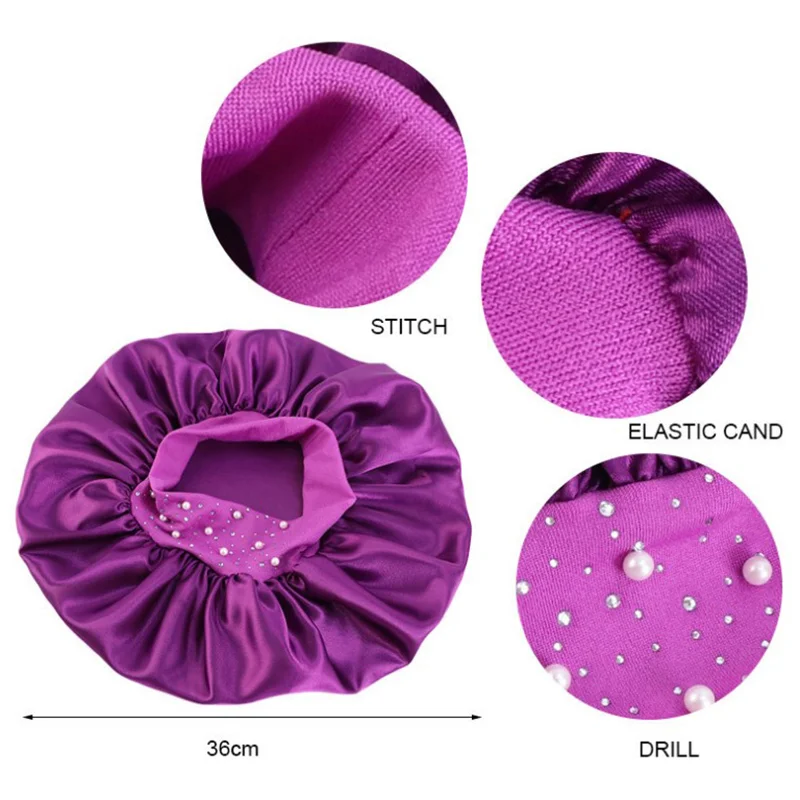 

Sleep Cap Waterproof Shower Cap Female Hair Care Large Satin Silk Bonnet Cap Hat Women's Nightcap Men's Unisex