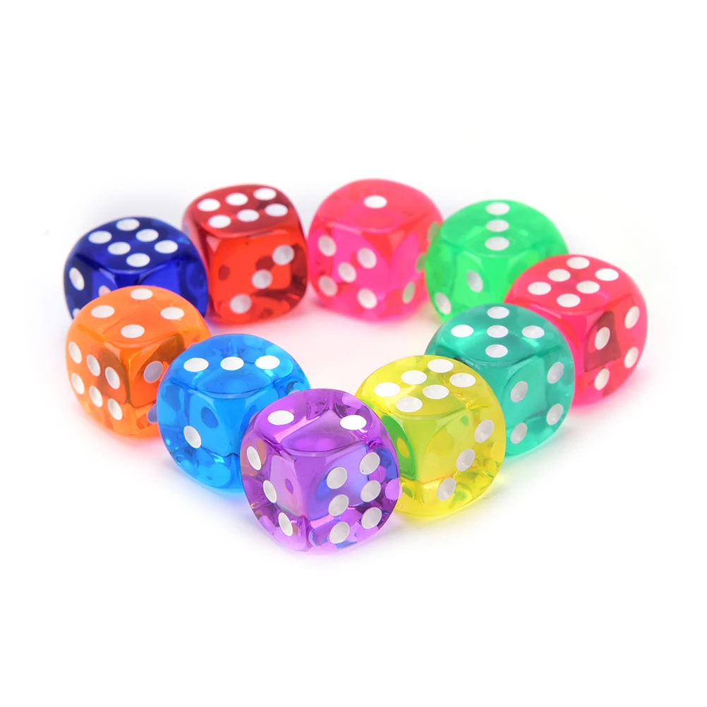 

10PCS 10 Colors For Choosing Transparent 14mm Gaming Dice Standard Six Sided Decider Die RPG For Parties Toys